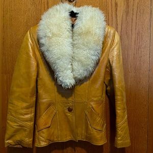 Genuine Leather fur trimmed coat